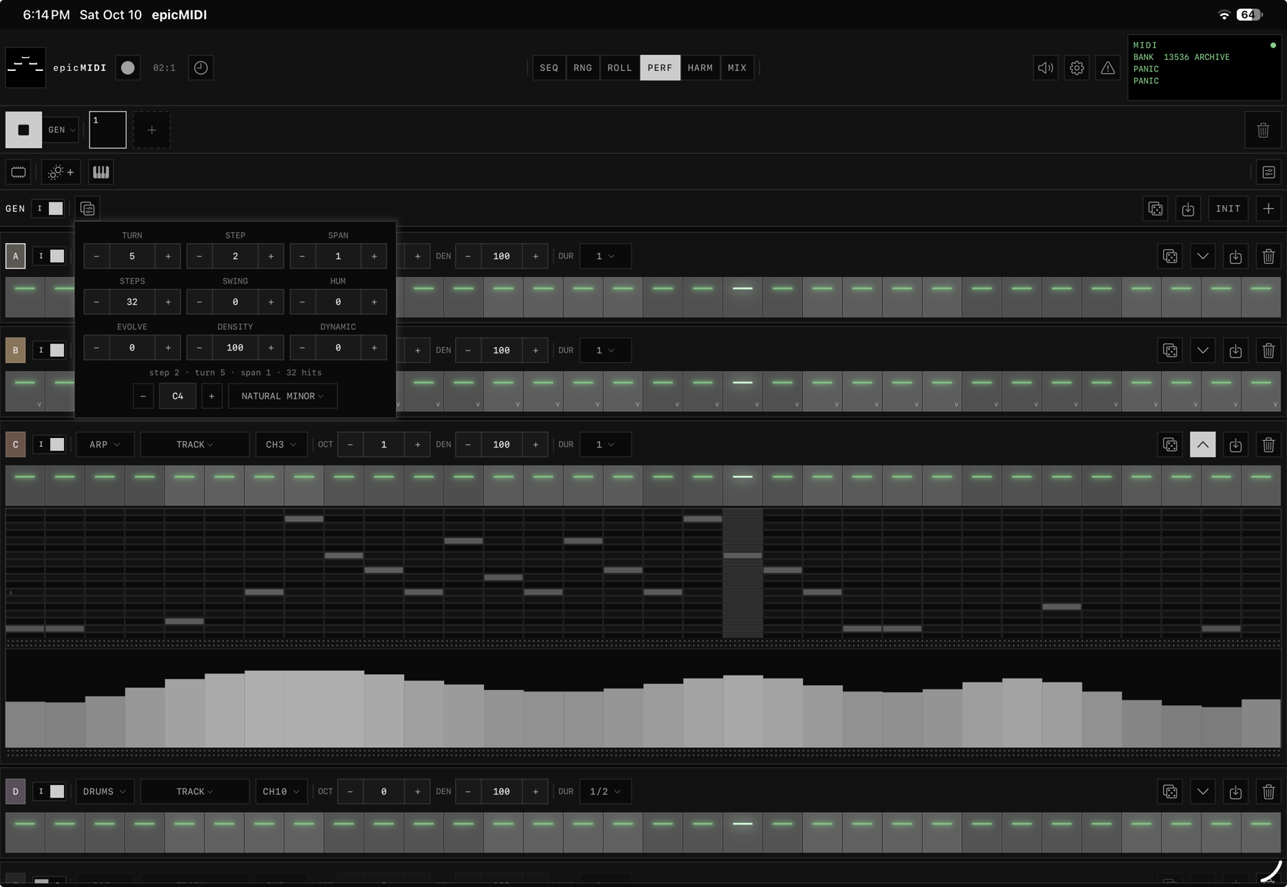 epicMIDI GEN with a track roll open