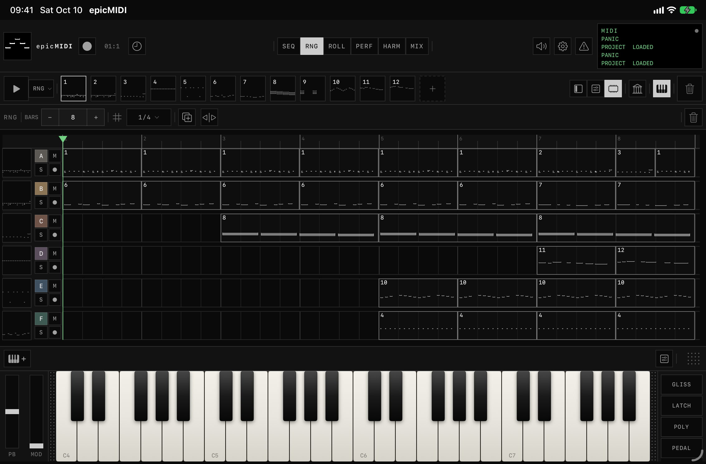 epicMIDI arrangement with the RAM column